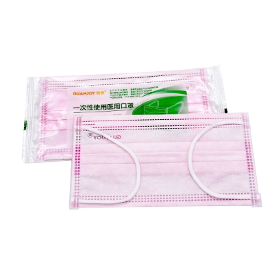 樂(lè )康醫療器械_冠悅一次性口罩單片裝粉色